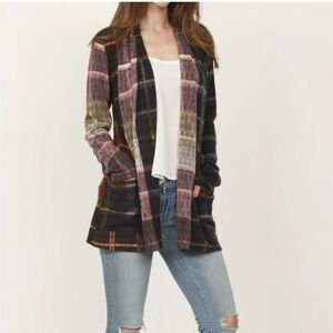 Oliver Plaid Cardigan - Black, Gray, Burgundy